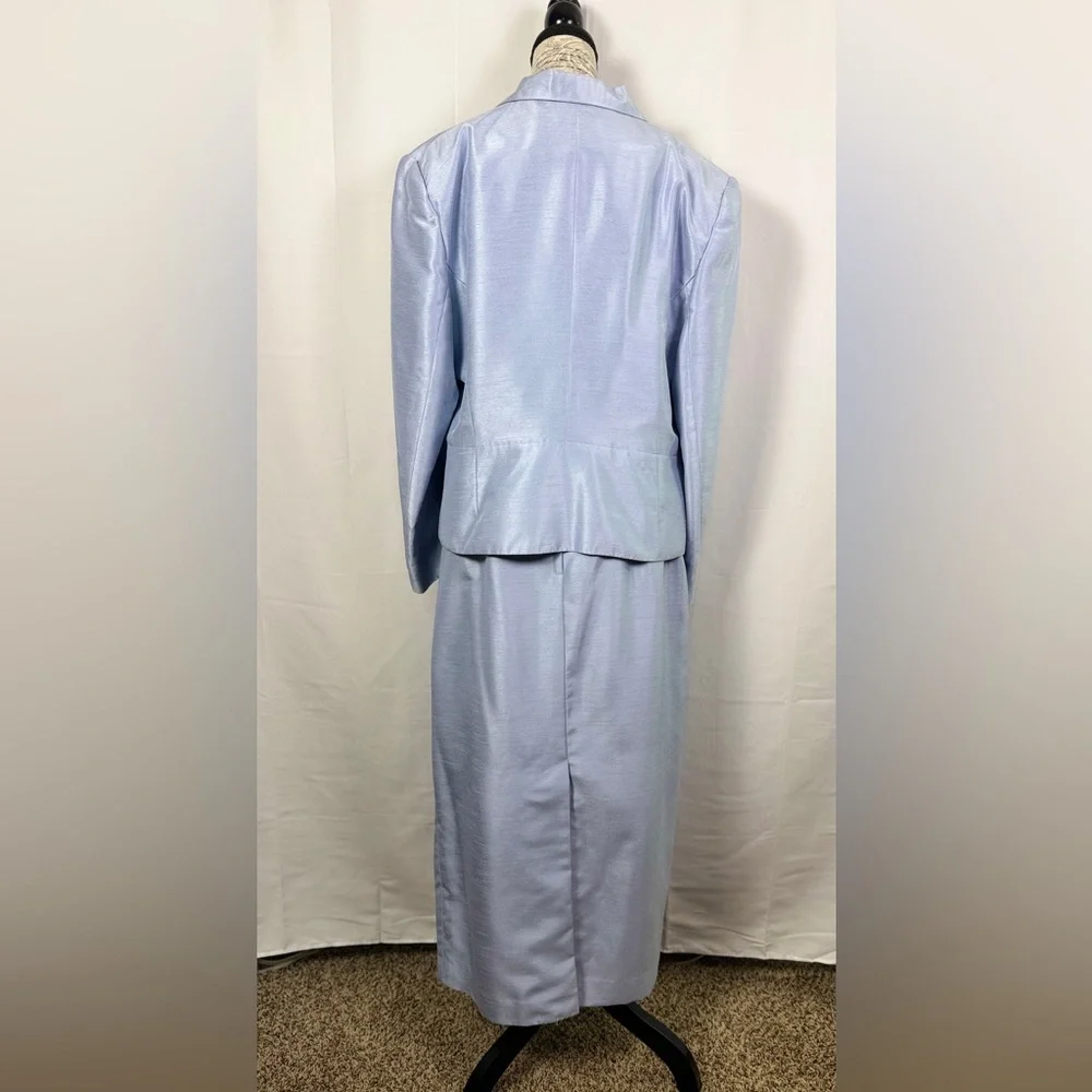 Morgan Miller Iridescent Blue Skirt Suit Set Size 18 Career Church Wedding